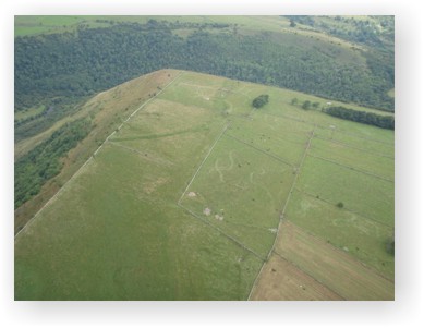 An aerial view over Fin Cop hillfort in Derbyshire
