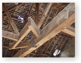 Wooden ceiling beams that were photographed during a building recording
