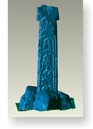 Preliminary laser scan of the high cross showing the figurative sculpture on the western face. Courtesy of Birmingham University