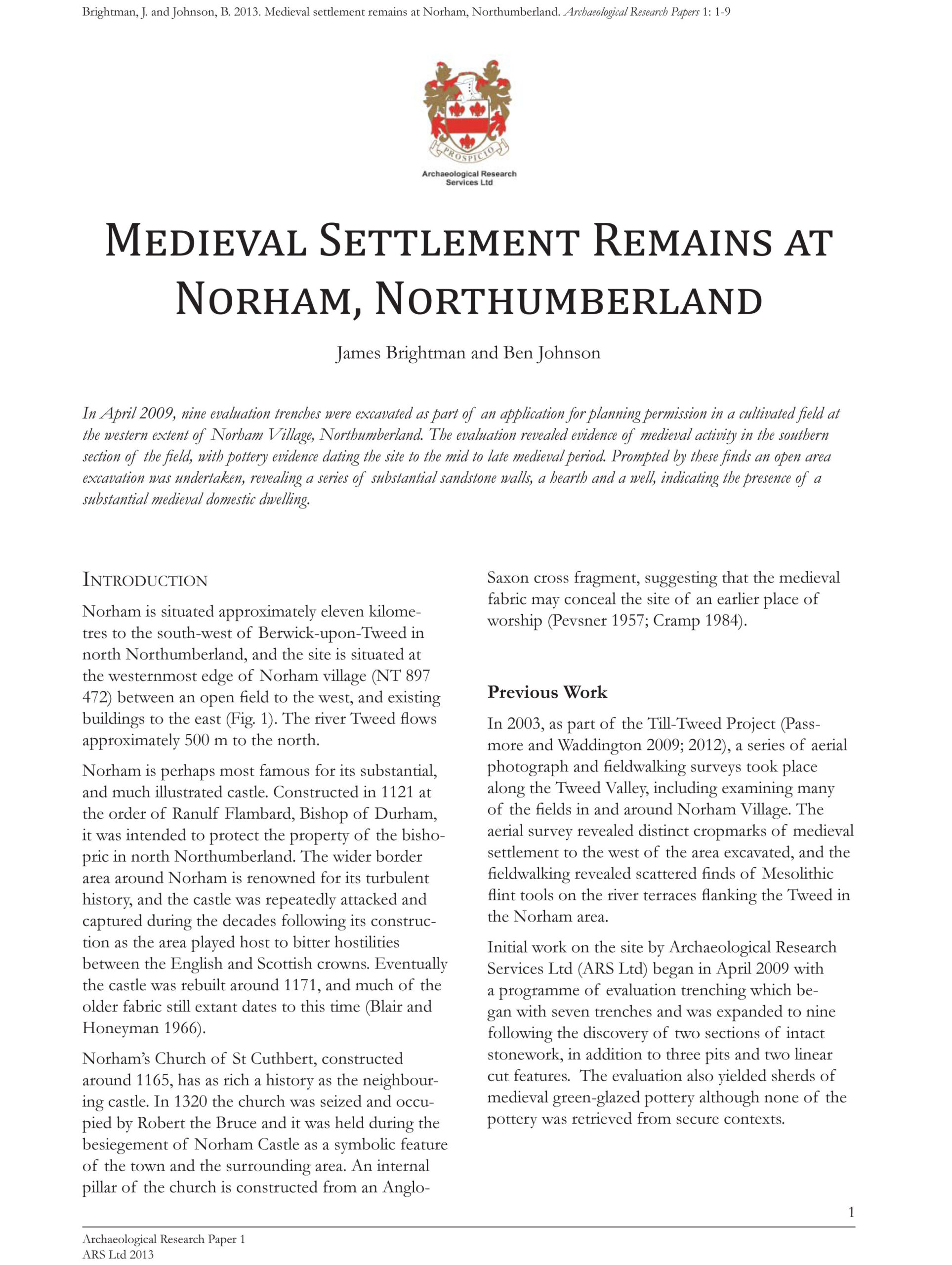 ARP 1 Medieval Settlement in Norham 1