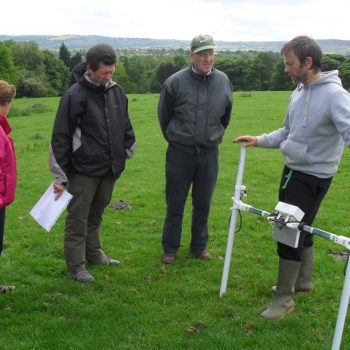 Training volunteers in the use of geophysics equipment as part of the Whirlow Hall Farm community archaeology project. © Copyright ARS Ltd 2018