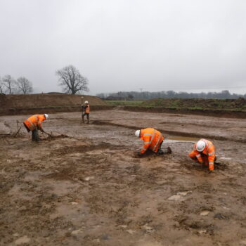 The fieldwork team cleaning and recording the ring ditch at Clitheroe. © Copyright ARS Ltd