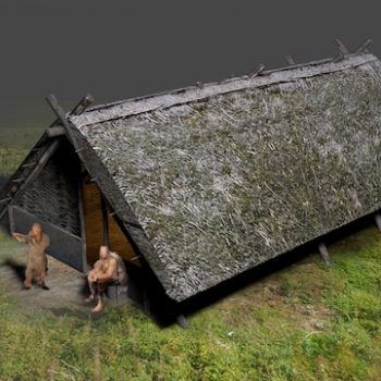 The reconstructed Neolithic house showing how the structure might have looked. © Copyright ARS Ltd