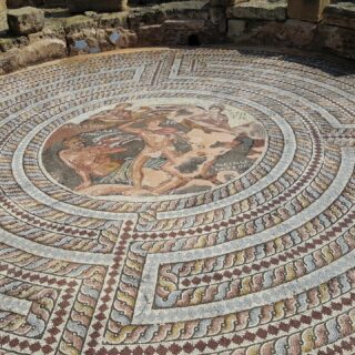 The amazing Mosaic with Theseus showing the duel between Theseus and the Minotaur