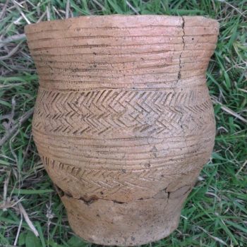 A short-necked Bronze Age beaker found intact within one of the burial cists from within the cairn at Low Hauxley. © Copyright ARS Ltd 2020