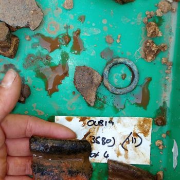 This sample contained several sherds of Roman pottery as well as a copper horse harness ring.