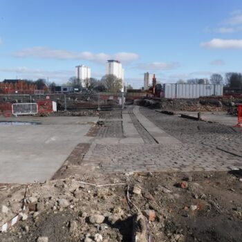 An overview of the central yard area looking north-east towards the dye shop. © Copyright ARS Ltd 2021.