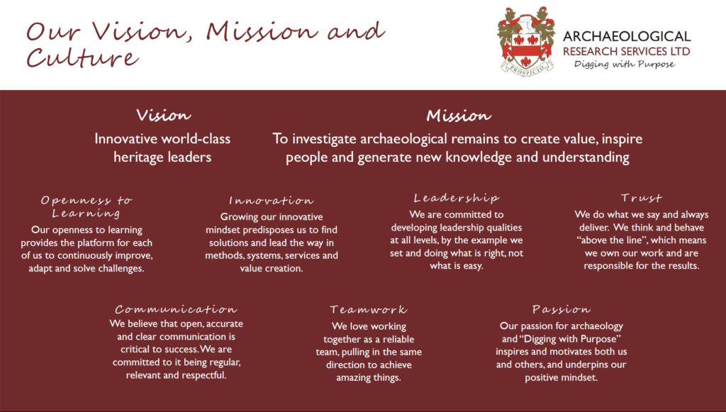 Vision, Mission, Culture - Archaeological Research Services Ltd