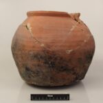 For this week's #FindsFriday, we have this lovely reconstructed Medieval jar, dated 1300-1500 and nearly complete! This jar was likely used for domestic activities, such as cooking and storage. The lower body of the jar is extensively sooted and the pottery features a thin green glaze on the inner surface of the base-pad. © Copyright ARS Ltd 2022