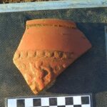 On #FindsFriday today we have this stunning decorated fragment of Samian pottery. Samian (or Terra Sigillata) is fancy Roman tableware! This bowl fragment likely dates to the 2nd century AD and originates from Gaul. © Copyright ARS Ltd 2021