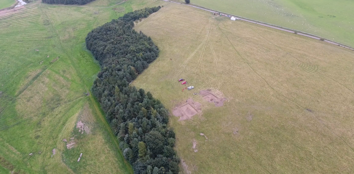 The drone survey underway over the excavation at Yeavering, Northumberland © Copyright ARS Ltd 2023