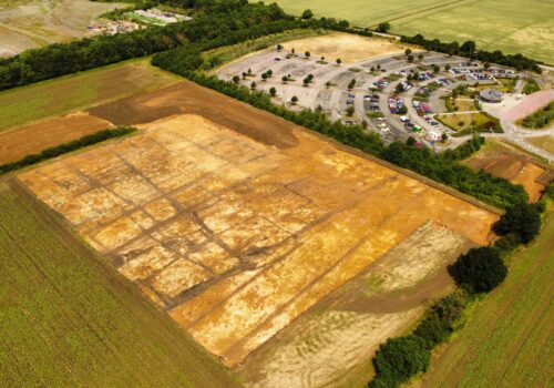 Drone shot of the site after light rain © Archaeological Research Services Ltd 2023