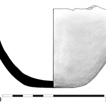 Drawing of refitted fragments of an early Anglo Saxon pottery vessel © ARS Ltd 2023