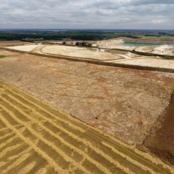 An aerial view of the centre-south part of the Holme Hall site after topsoil-stripping in 2021, looking north east © ARS Ltd 2025v