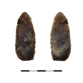 A plano-convex flint knife from the fill of one of the early grave pits © ARS Ltd 2025