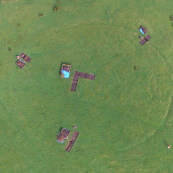 An aerial view of the palisaded enclosure with the various evaluation excavation trenches visible © ARS Ltd 2025