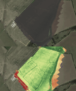 Comparison of features visible at Lower Radbourne RGB and Multispectral composite imagery. (© ARS Ltd, Google Earth)